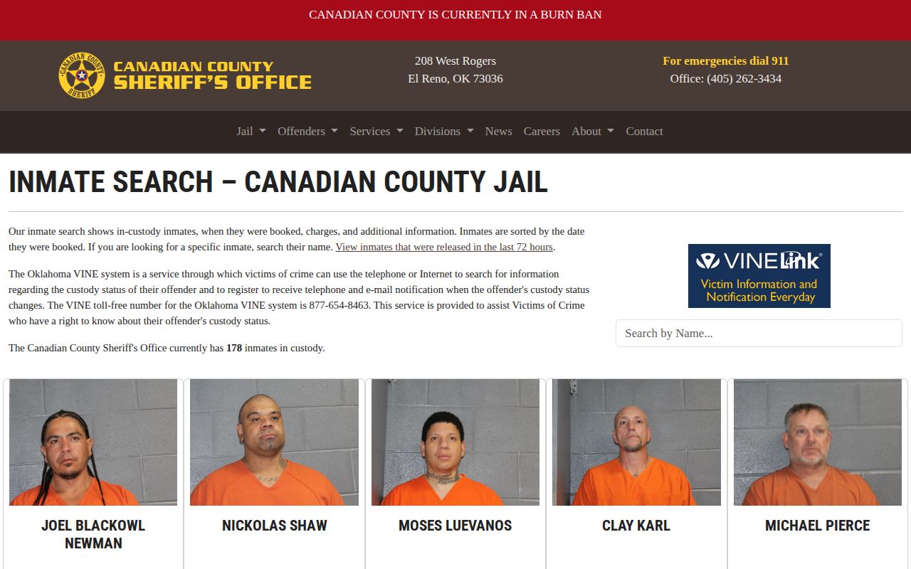 Canadian County inmate roster and booking record search